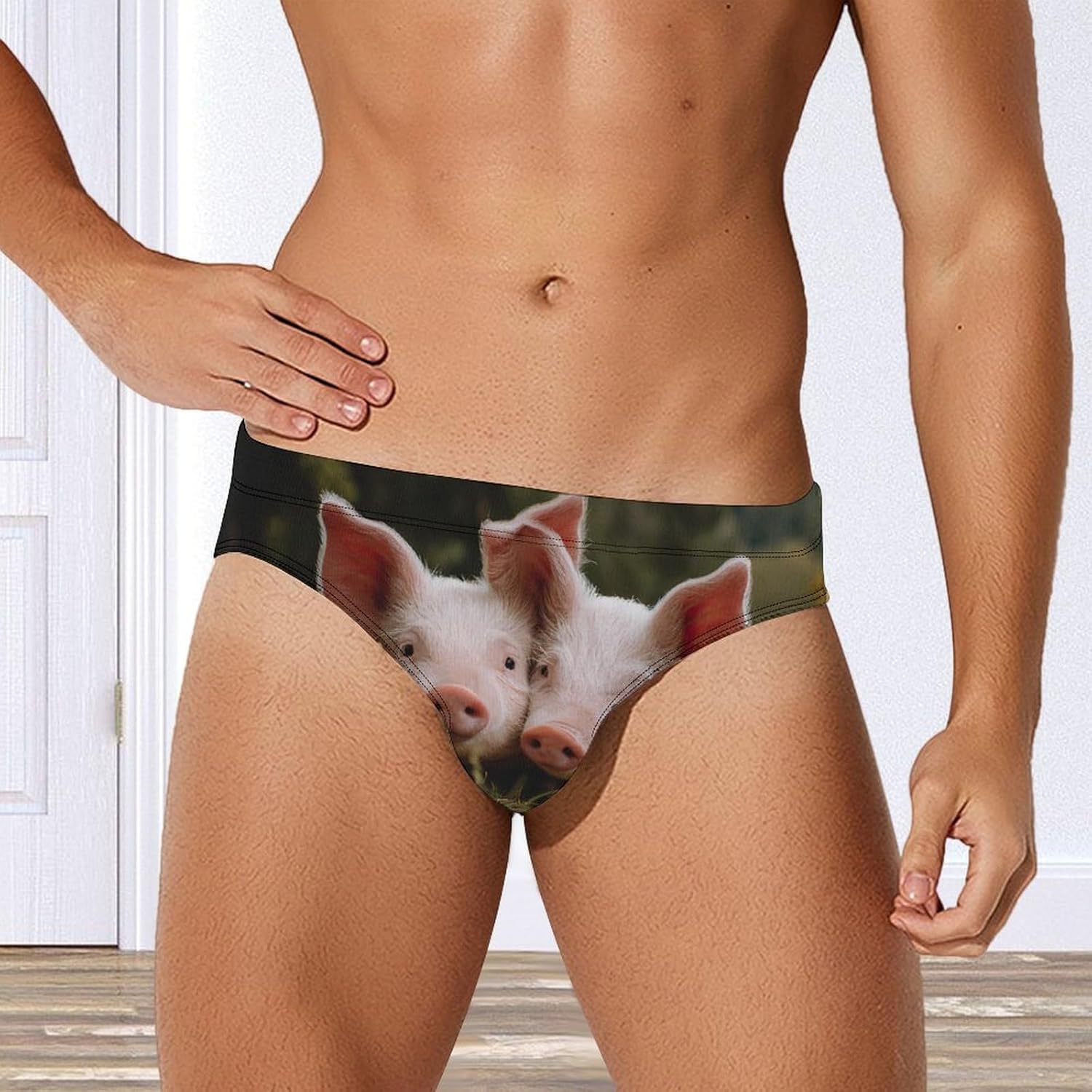 Pigs Cute Piggy Men's Swimsuit Brief Sexy Bikini Briefs Retro Printed Swimwear Quick Dry Swimming Trunks 3X-Large