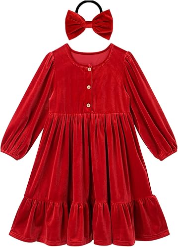Miniatura 4 de AWIBMK Vestidos de Navidad para mamá y yo, vestido de terciopelo de manga larga, otoño, invierno, Navidad, vacaciones, mamá, hija, trajes a juego