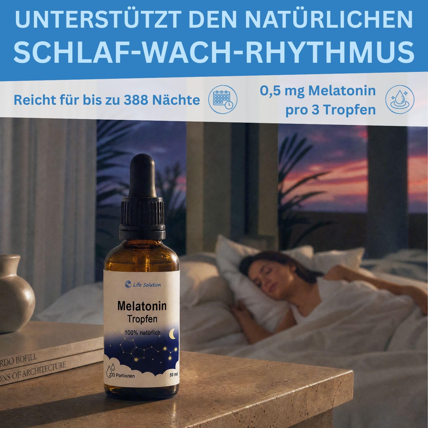 Melatonin Tropfen - 3x 50 ml - 100% Natürlich - Schlaftropfen - Entspannungstropfen - mit milden Vanillegeschmack