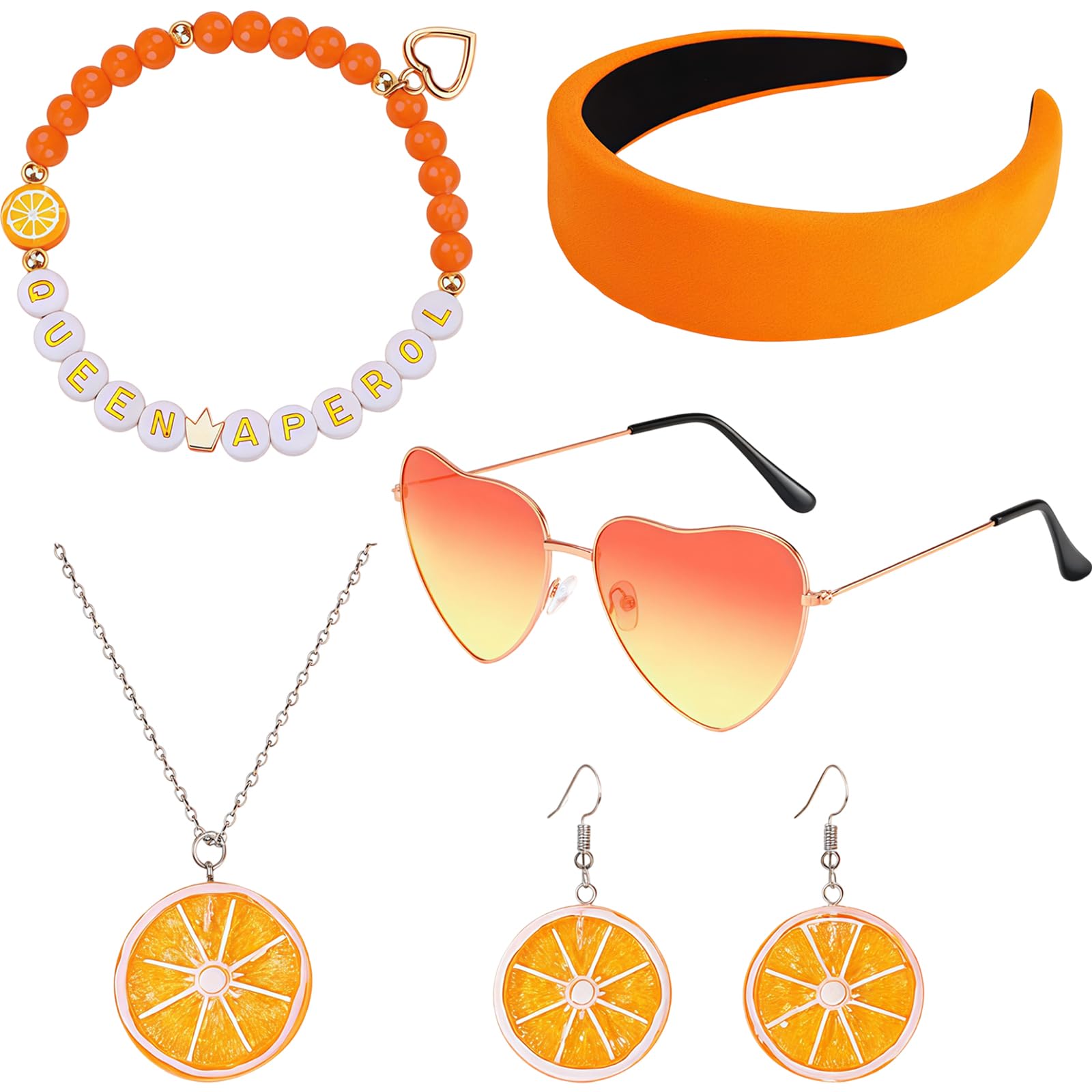 GWAWG 6 Pieces Aperol Women's Costume Spray Accessories with Headband Tulle Skirt Orange Earrings Glasses Necklaces High Stocking Fancy Dress Costumes for Carnival Masquerades Stage Perform (Hairband)