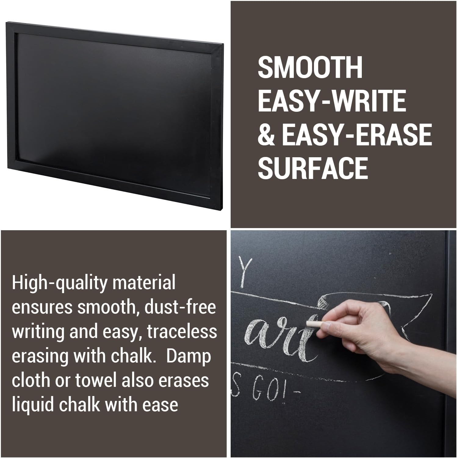 MyGift 36 x 24 Inch Large Wall Mounted Matte Black Metal Framed Chalkboard Sign, Vertical or Horizontal Hanging Office Erasable Blackboard, Chalk Message Writing Menu Board