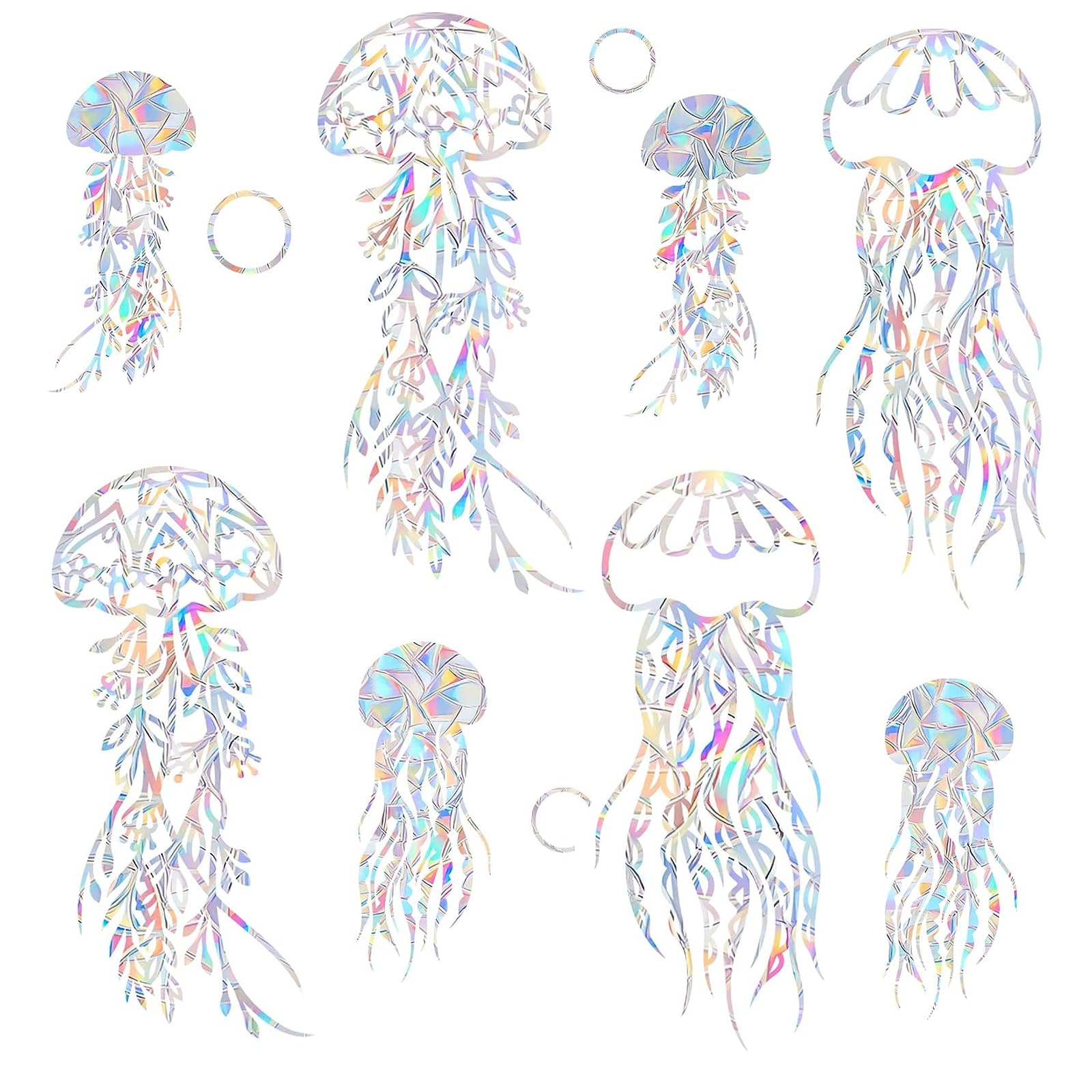 18PCS Jellyfish Window Clings - Anti-Collision Decals to Save Birds From Collisions, Non-Adhesive Prismatic Vinyl Clings