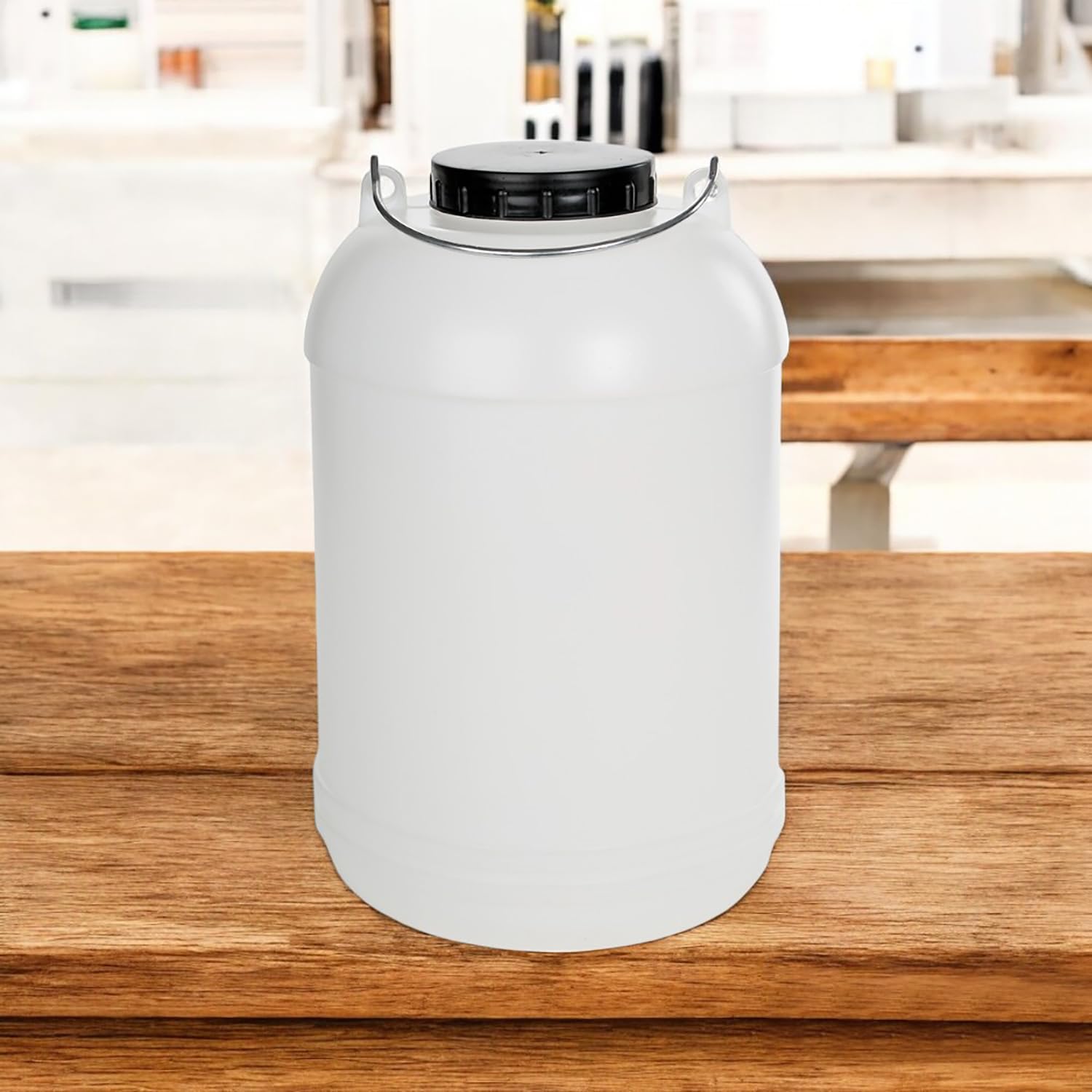 Pack 6 Bidones Redondos de Plástico con Asa de Hierro. Bidón para Aceitunas, Garrafa, Tanque de Agua con Tapa y Boca Ancha. Apto para todo tipo de Líquidos (10L (6 Uds)