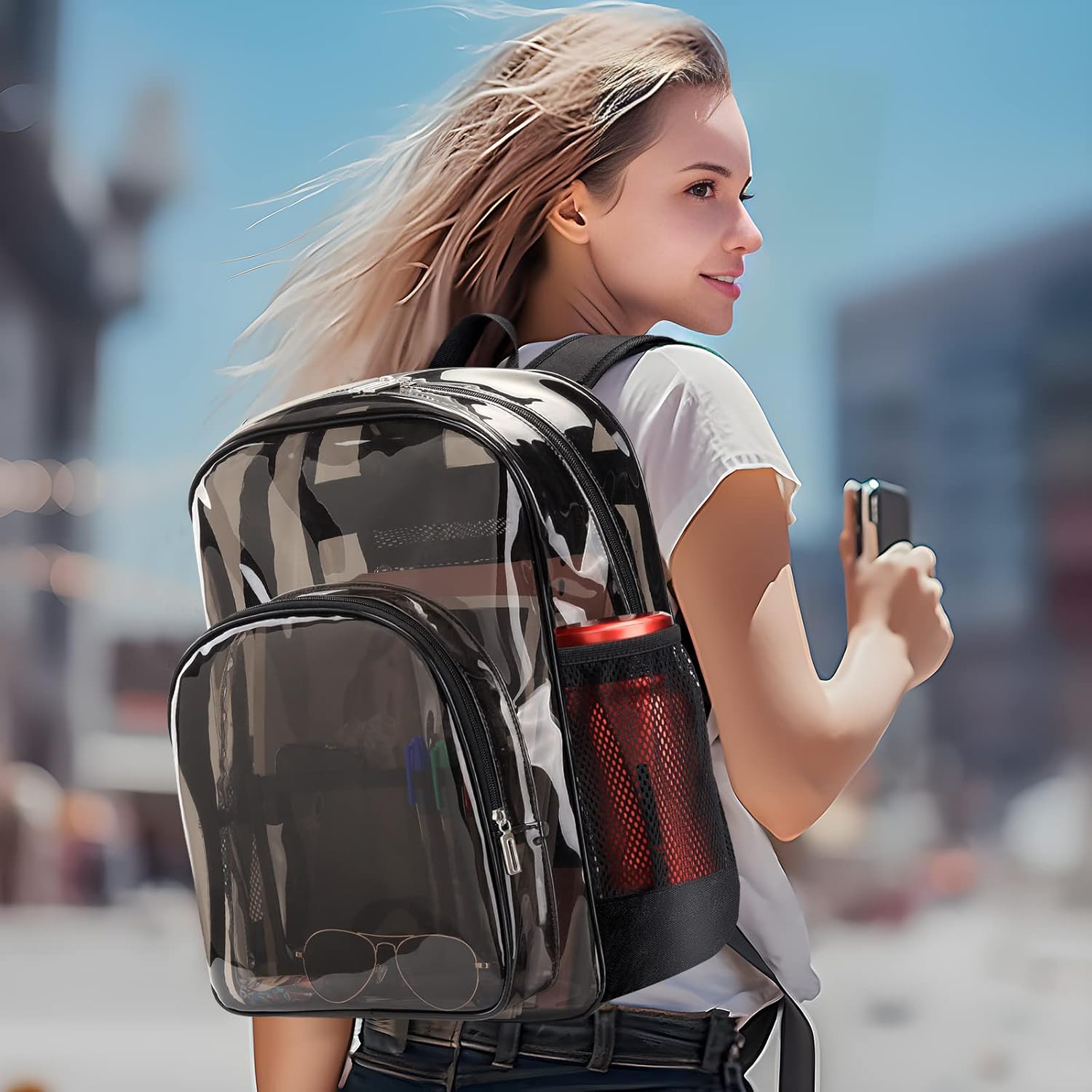 TPU Clear Backpack, Stadium Approved Large Clear Backpack, See Through Transparent Backpacks with Reinforced Strap for Stadium, Security, Work, Travel, College, Sporting Events, Concert - Image 7