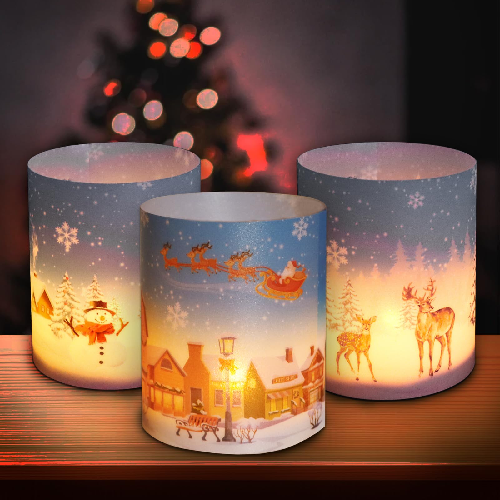 12pcs Portavelas Decorativa Navidad 3 Estilos Portavelas Decoración Navideña para Mesa Portavelas de Te Navidad Porta Navideña para Candelitas