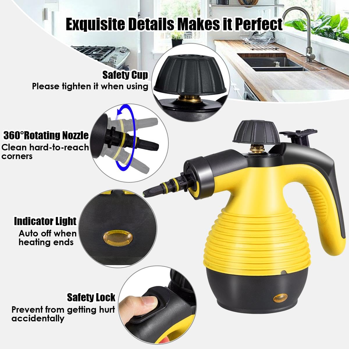 SOARS Vaporeta Limpieza Hogar, Presión de Vapor: 3 bares, Tiempo de Calentamiento: 3-5 min., Potencia: 1050W, Depósito de Agua: 350ml, Limpiador de Vapor de mano para Alfombras, Suelos, Ventanas