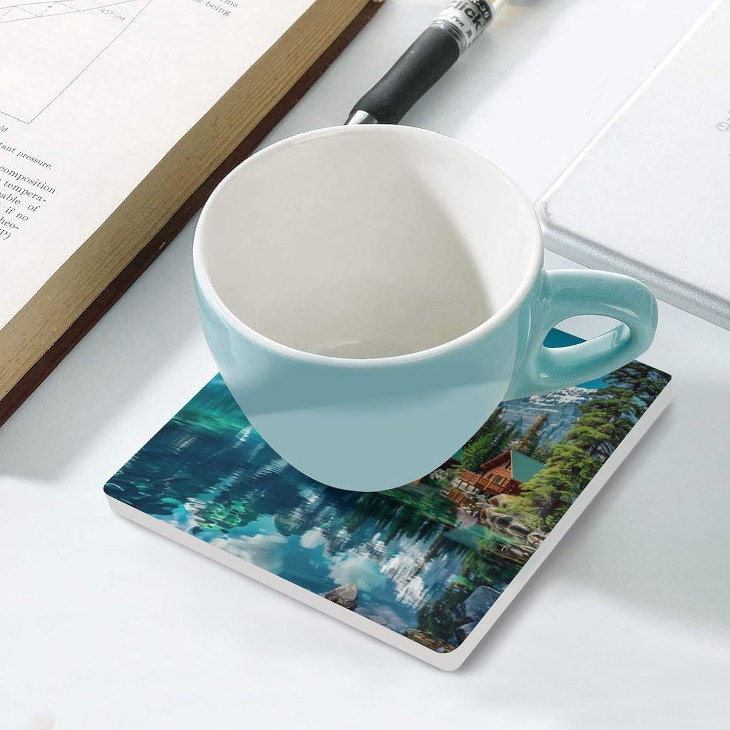 Canada Ohara Lake Yoho National Park with Mountains Nature Scenery Coaster for Drinks Square Ceramic Table Coasters Stone Mat Crafts 6PCS Home Kitchen Decor