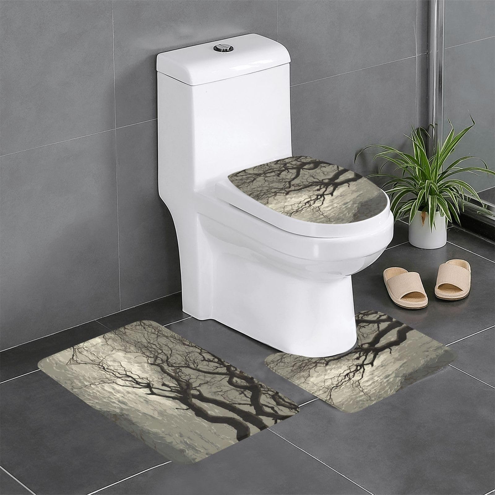 Tapis de salle de bain antidérapants design arbre pour douche et toilettes