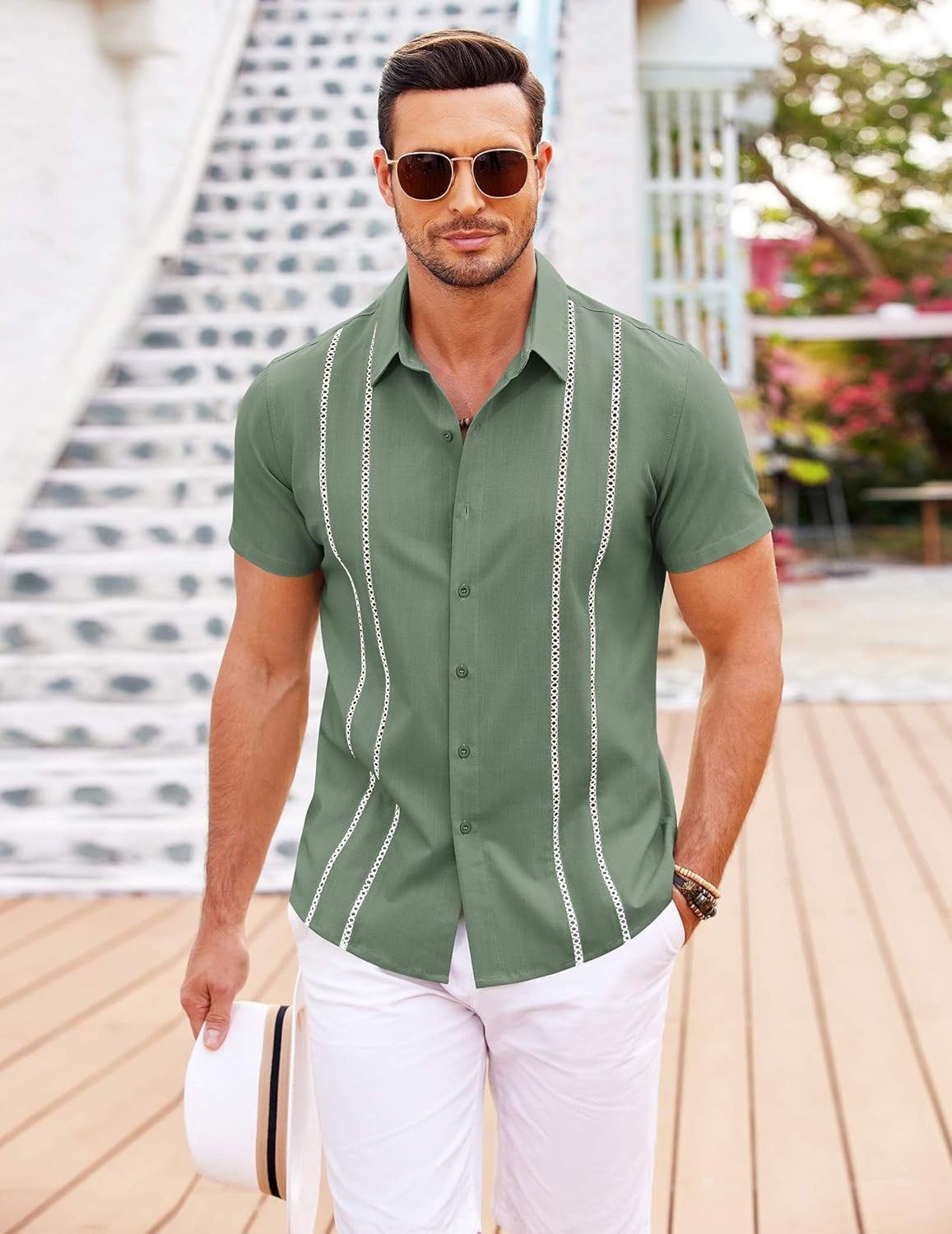 COOFANDY Men's Cuban Guayabera Shirt Short Sleeve Button Down Shirts Casual Summer Beach Linen Shirts - Image 3