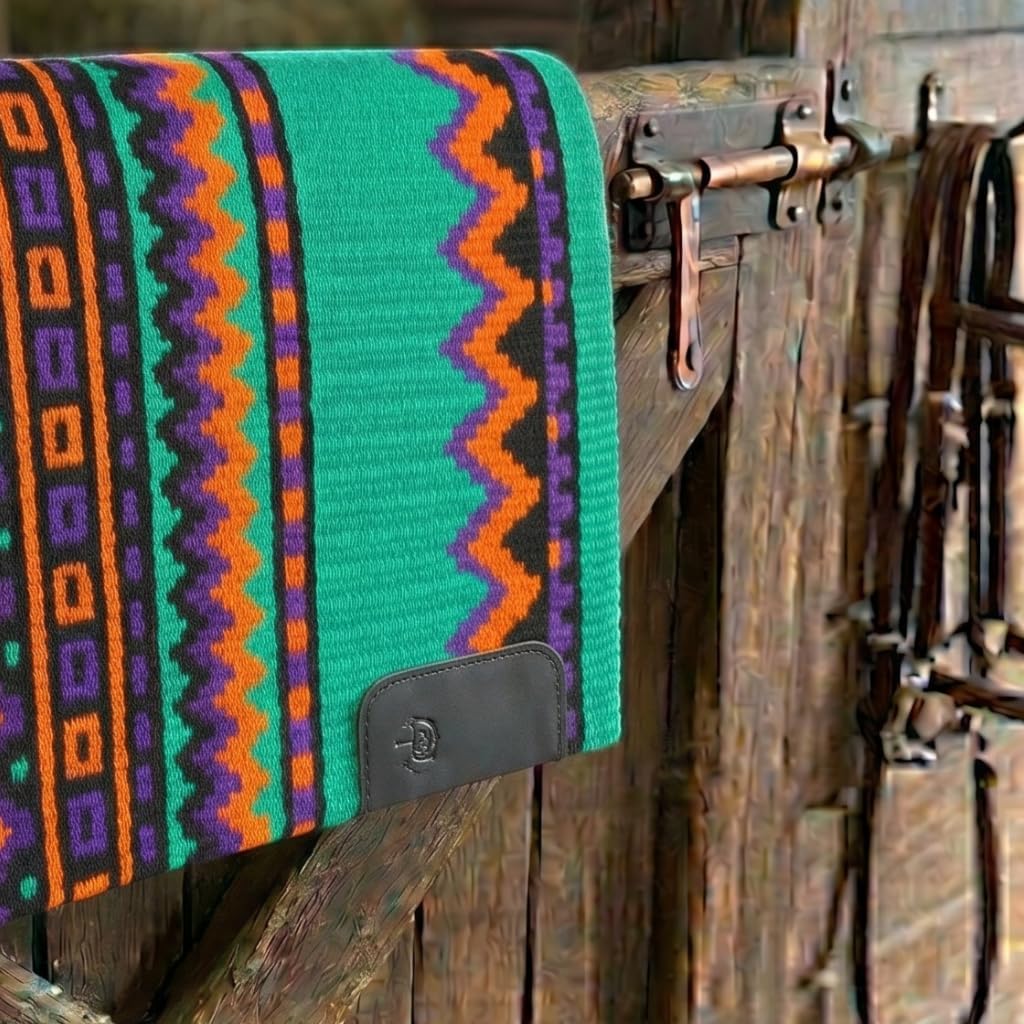 Western Show Saddle Pad/Blanket for Horses - Handmade Wool Saddle Blanket with New Zealand Design, Thick, Durable & Comfortable for Horse Riding (34” L x 36” W x 1) M46
