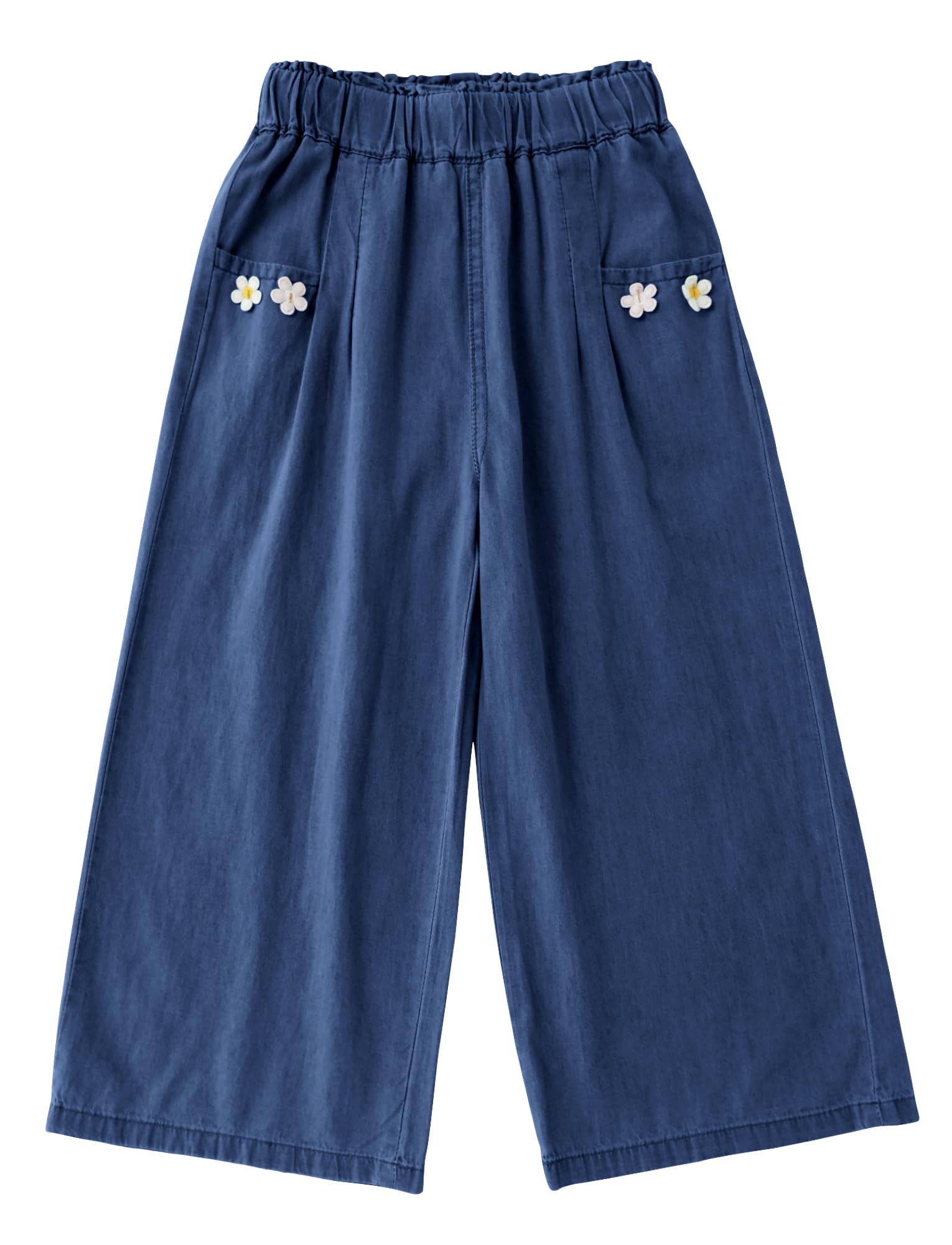 Happy Cherry Jeans Bordados Flor Bebé Niño Niña Pantalones de Algodón Denim Pierna Ancho Cintura Elástica Verano Transpirable Casual