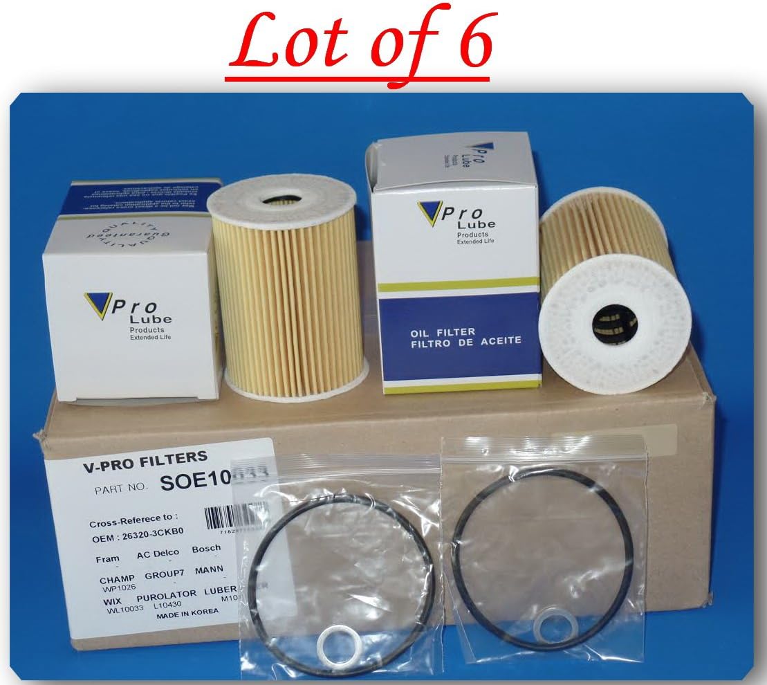(LOT OF 6) 26320-3CKB0 / WL10033 Engine Oil Filter Fits: Genesis G80 V6 3.8 2017 Hyundai Genesis V6 3.8 2015-2017