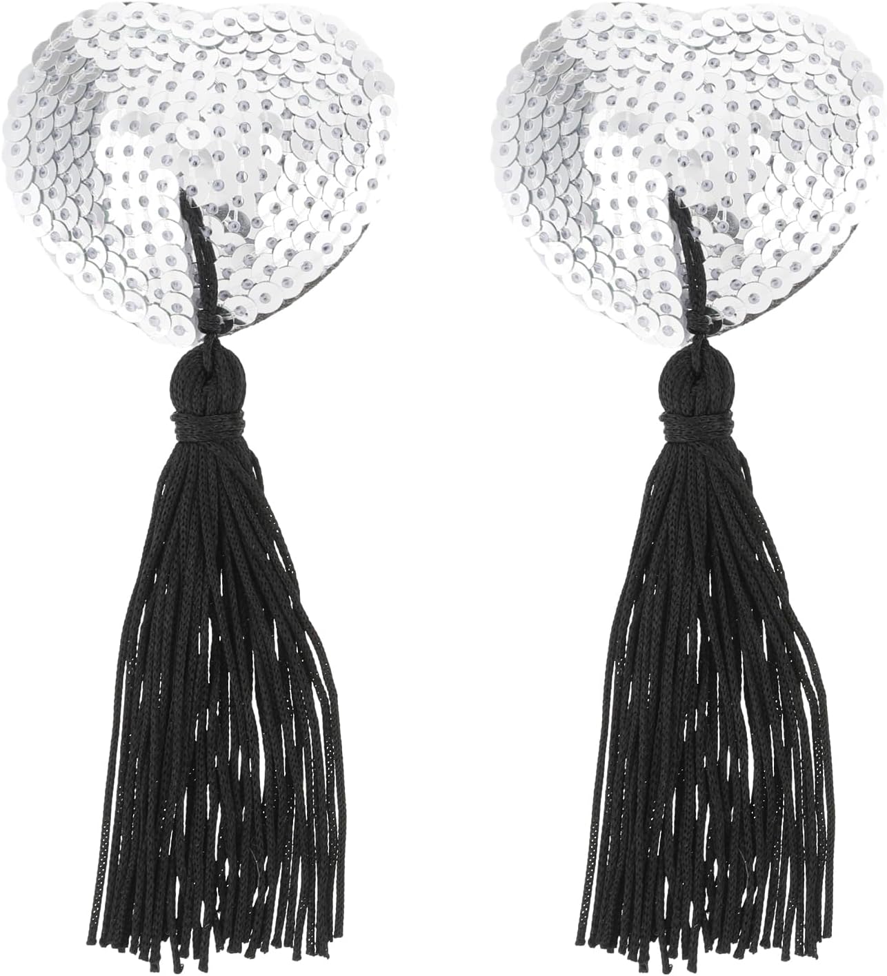 WLLHYF 1 Pair Women Reusable Breast Pasties, Heart-Shaped Breast Bra with Sequins Tassel Adhesive Nipple Cover Stickers