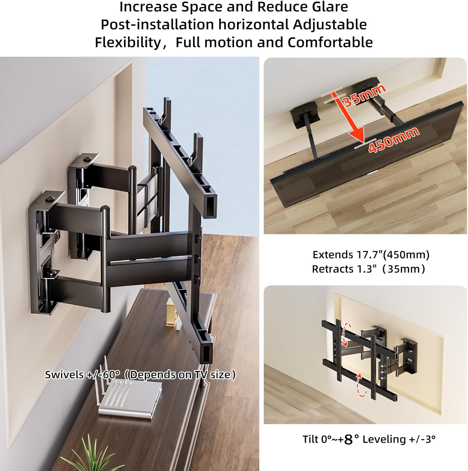 1.3" Ultra Slim TV Wall Mount for 140 130 120 115 110 100 98 90 86 85 inch TVs, Full Motion Corner TV Bracket for 55-150 inch LCD/LED/OLED Screen Hold up to 386 lbs, Max VESA 1050x600mm