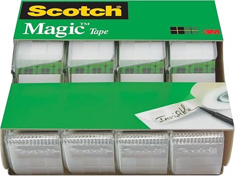 Scotch Magic Tape, Invisible, Home Office Supplies and Back to School Supplies for College and Classrooms, 4 Rolls with 4 Dispensers