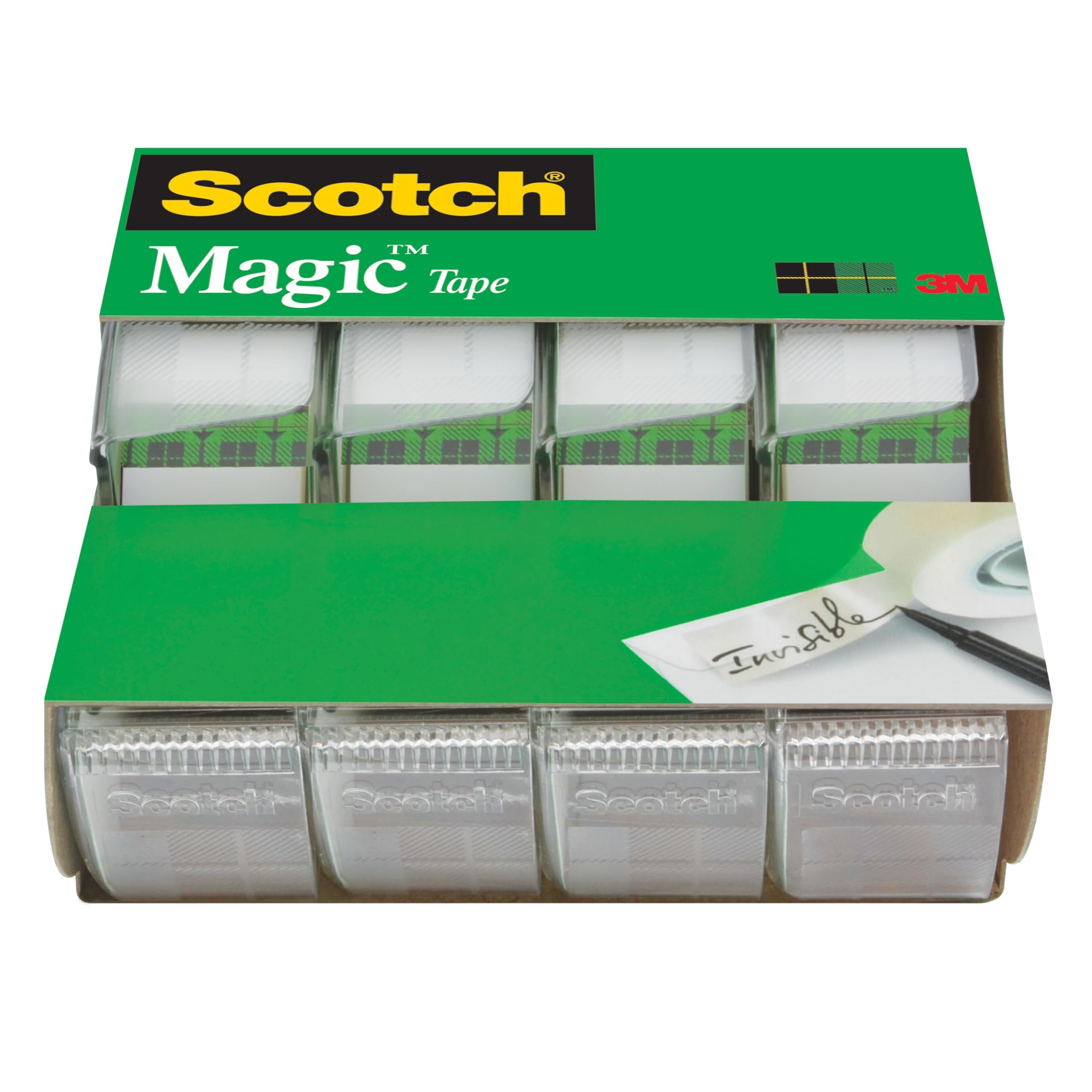 Scotch Magic Tape, 4 Rollen, viele Anwendungen, unsichtbar, entwickelt für Reparaturen, 3/4 x 300 Zoll, Box