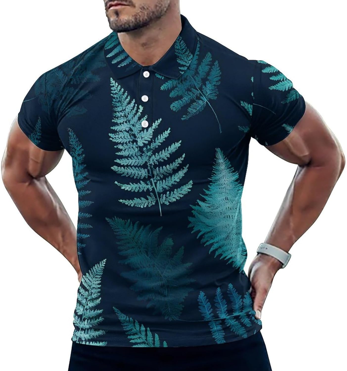 Ferns Leaves Pattern Men's Polo Golf Shirts Collared T-Shirt | short sleeve,three button,quick dry,machine washable,summer tee top