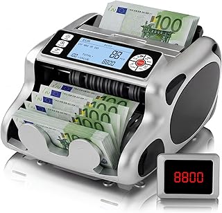 Aneken K08 Geldzählmaschine mit 3,8" Großem LCD & Value Display, 6-fach UV/MG/IR/DD/VI/FA Falschgelderkennung, Addieren/Batch-Modus, 1200 Scheine/Min., einfache Bedienung, für EUR/USD