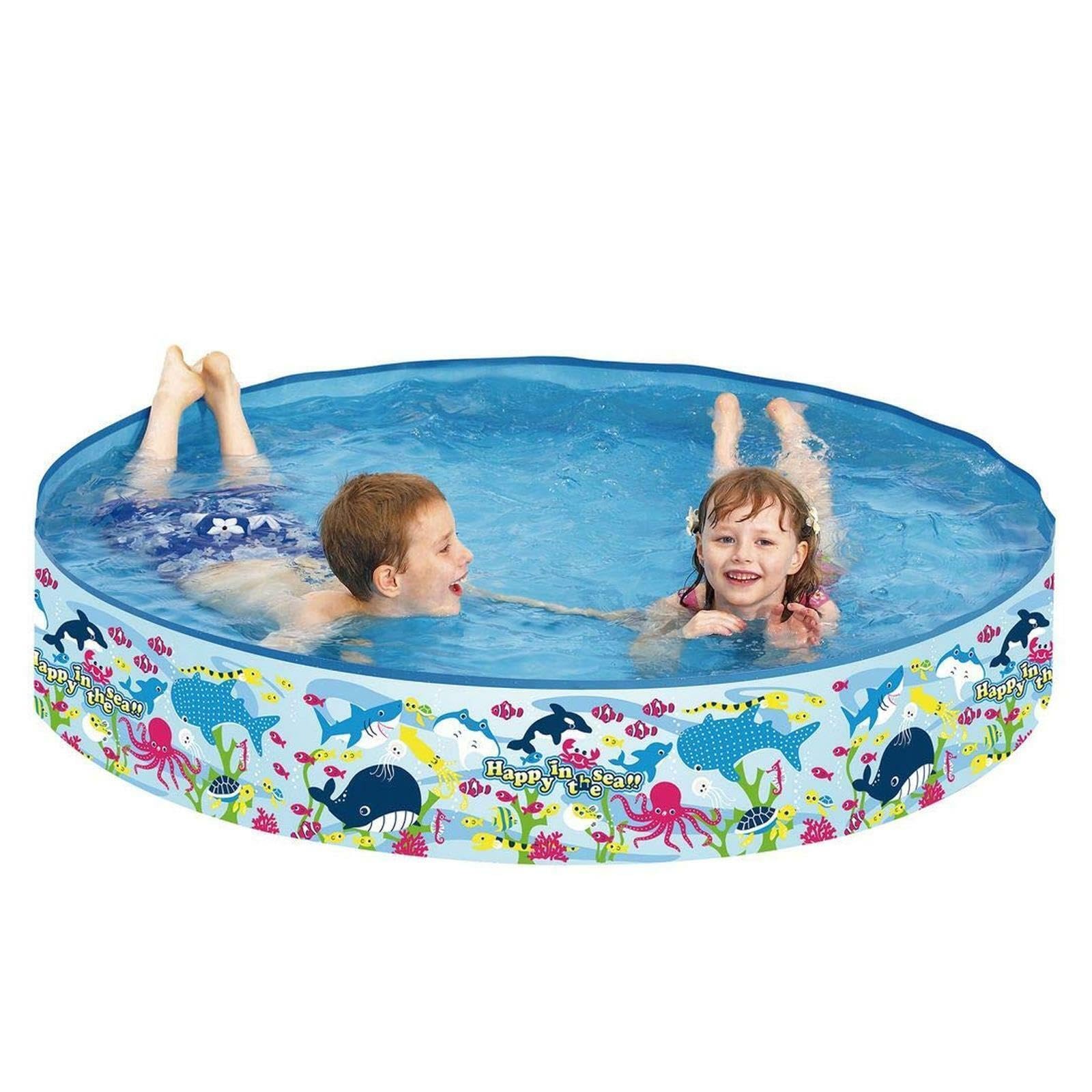 ADEPTNA Kids Ridgid Wall Play Swimming Paddling Pool Happy Sea Life Outdoor Garden Summer Fun (Multicolour 150cm x 25cm)
