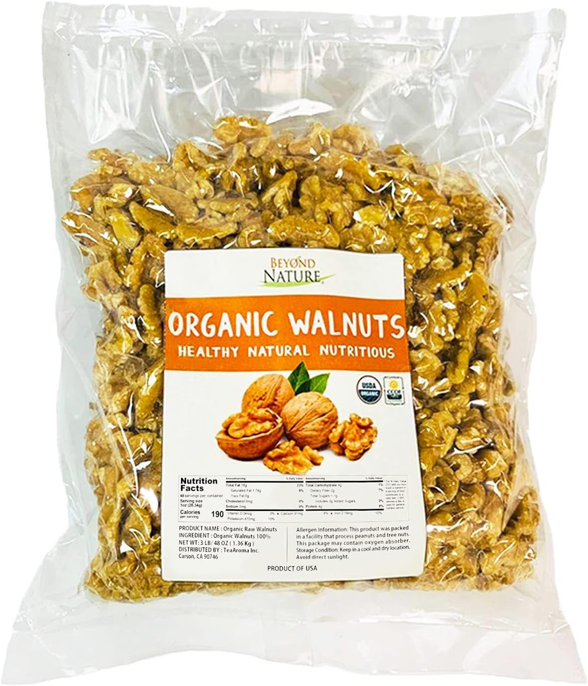 Organic Raw Walnuts – Unsalted 3 Pound (48 oz) Vacuum Sealed, Non GMO, No Salt, Low Carb, Keto Friendly & Vegan Snack