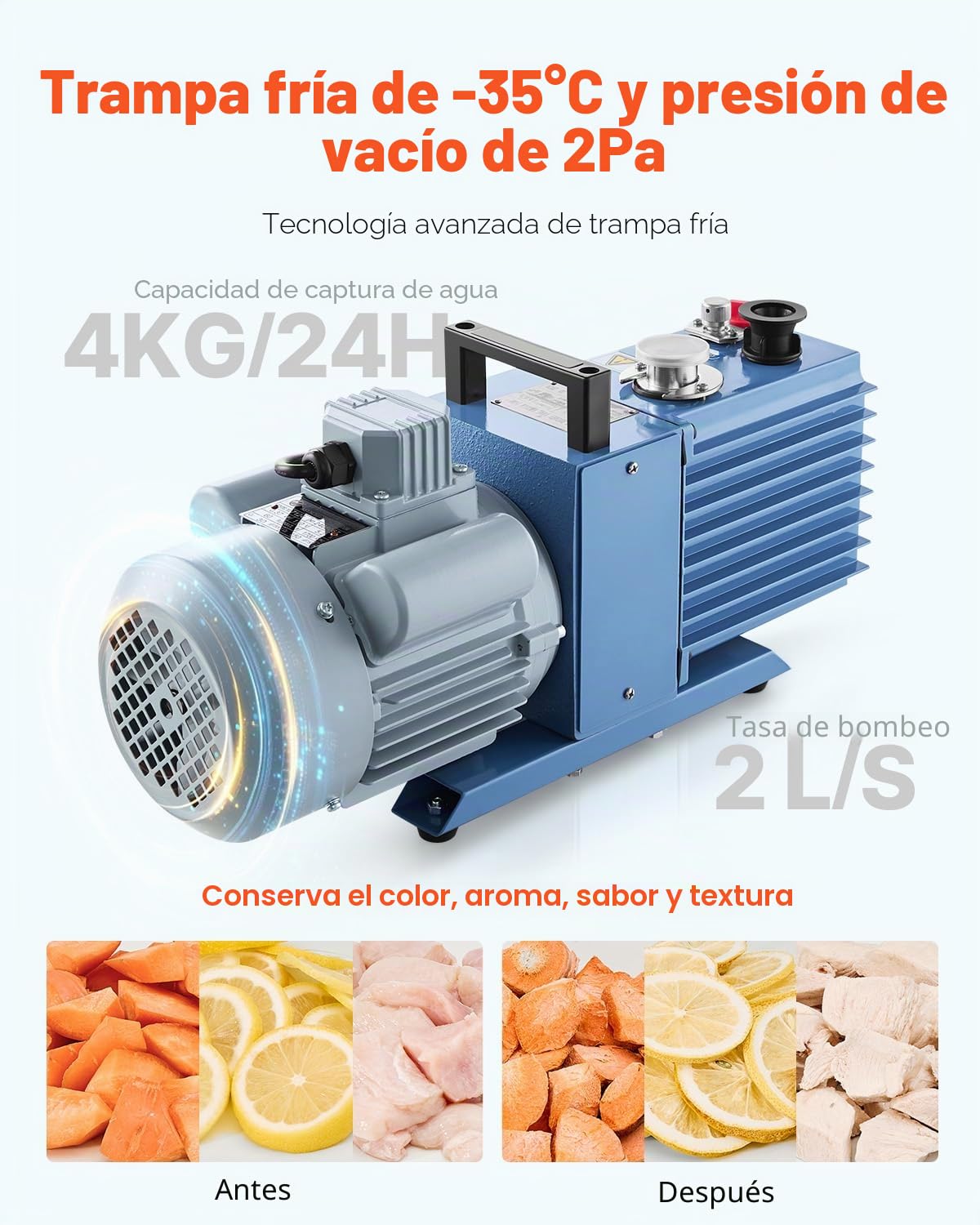 VEVOR Secadora por Congelación al Vacío Máquina de Secado por Congelación 4-6 kg Bandejas de 4 Capas Bomba de Vacío Temporizador Ajustable y Control de Temperatura para Frutas, Verduras, Blanco