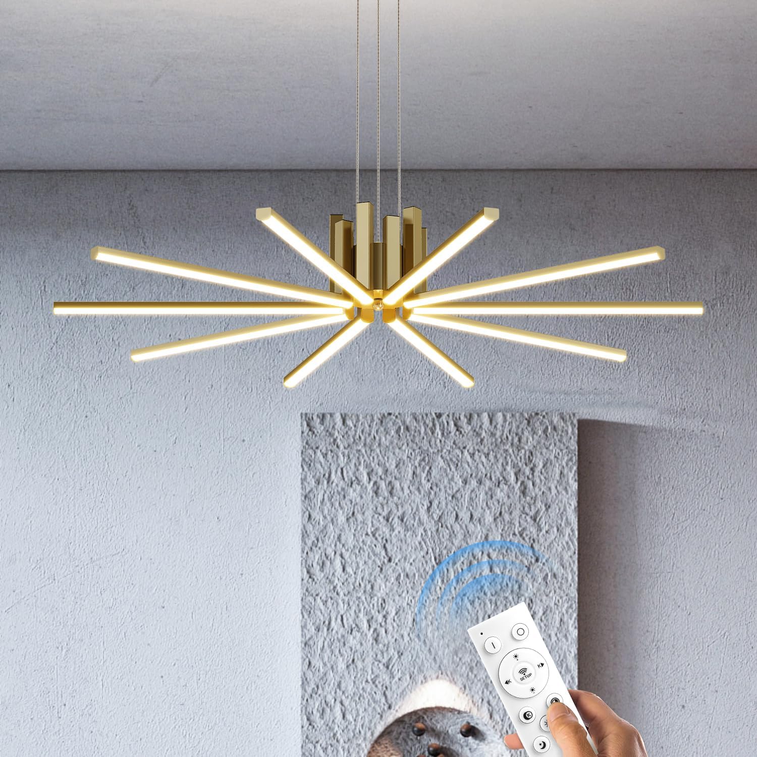 Modern Led Chandelier, Dimmable Sputnik Light Fixture with Remote Control, Modern Pendant Light for Dining Room Kitchen Living Room Entryway, 3000K-6500K (Black)