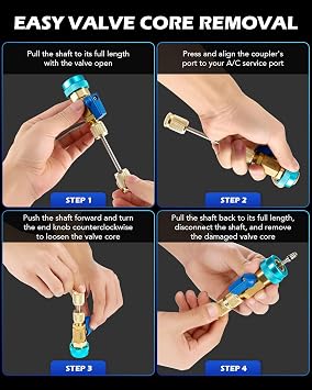 Orion Motor Tech AC Valve Core Removal Tool, R134a R1234yf R22 Valve Core Remover Installer Tool Kit for Automotive Air Conditioning Systems, AC Valve Core Tool for Standard JRA and Schrader Valve