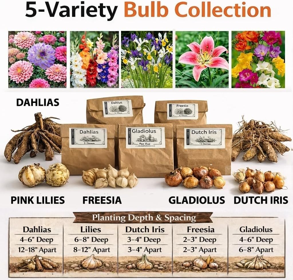 Luxury 32-Bulb Butterfly & Bee Buffet – Colorful Dream Collection | Dahlias, Lilies, Gladiolus, Iris & Freesia | Easy-to-Grow Pollinator Garden | Deer-Resistant, Summer Blooming Perennials