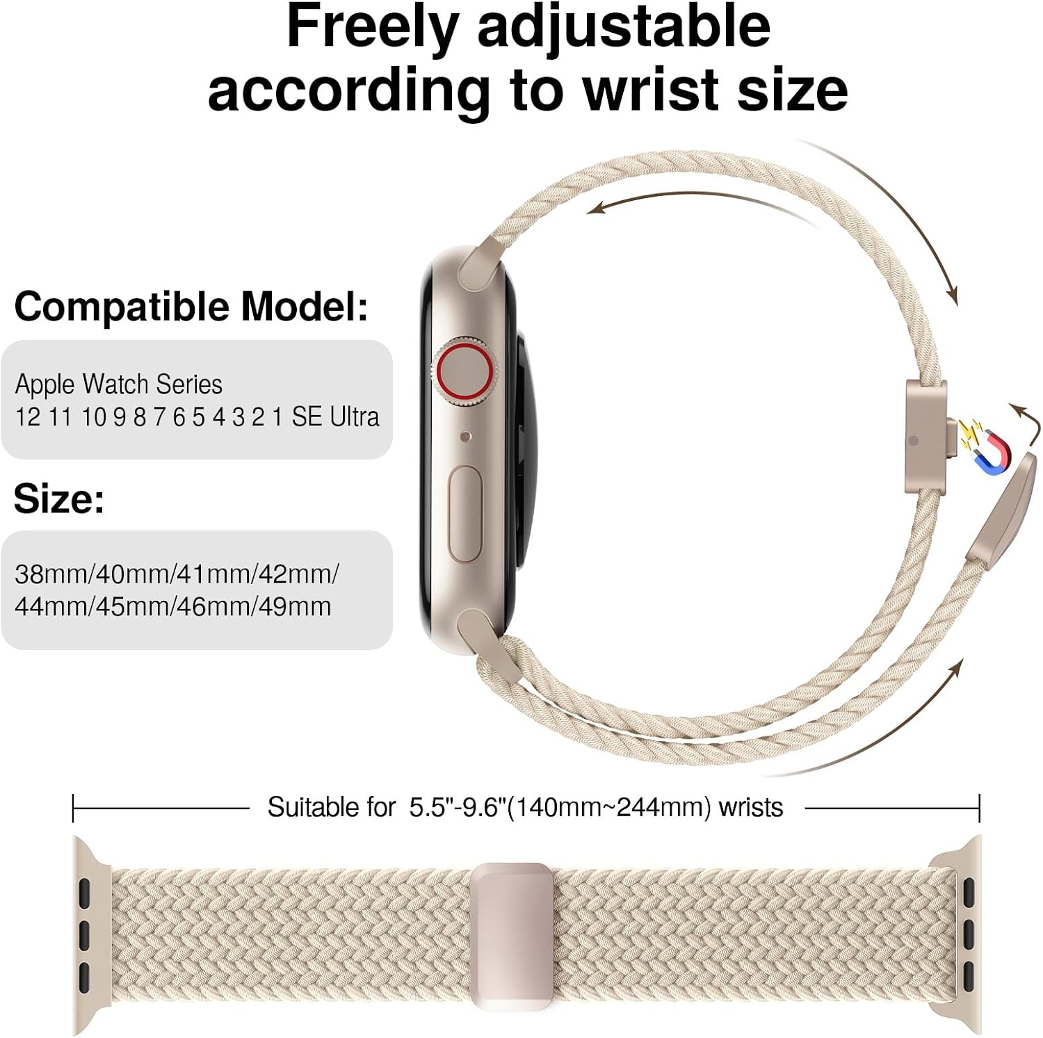 Braided Stretchy Magnetic Sport Band for Apple Watch Bands for Women Men thumbnail