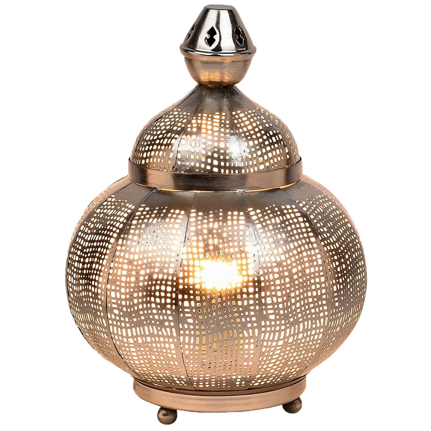 Orientalische Tischlampe Jamala handgemacht aus Metall, Silber 32 cm
