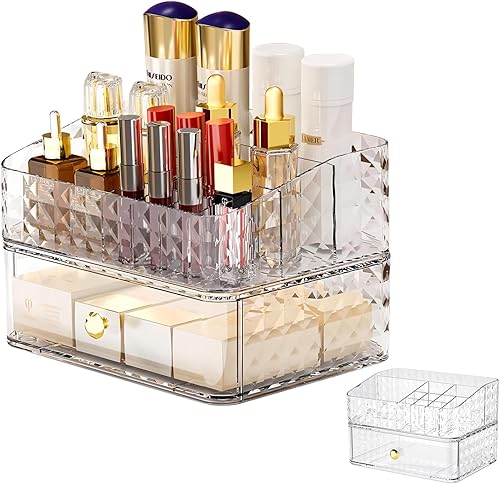 DASITON Soporte para brochas de maquillaje con 11 ranuras, organizador de maquillaje, soporte para brochas de maquillaje con cajón, soporte dividido