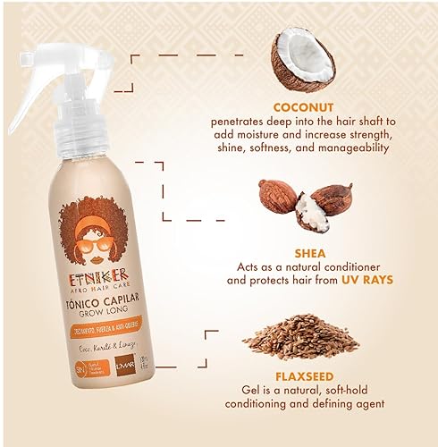 Miniatura 6 de L'MAR - Tónico capilar ETNIKER para cabello afro, rizado y ondulado, fortalece y reduce la rotura, con coco, linaza y manteca de karité, sin