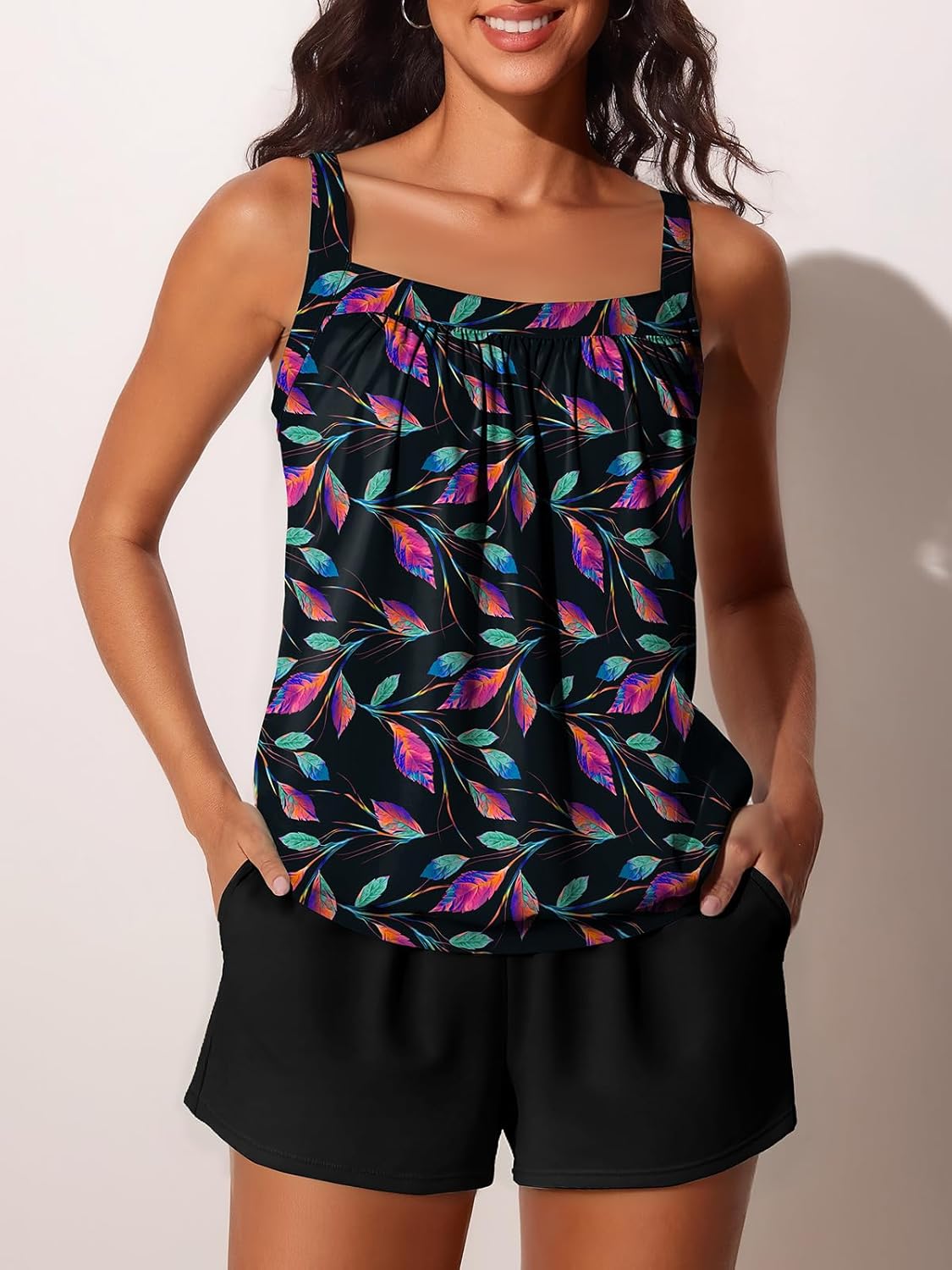 Summer Mae Blouson Womens Tankini Swimsuits 2026 Modest Tummy Control Bathing Suits Swim Shorts with Pockets for Beach - Image 3