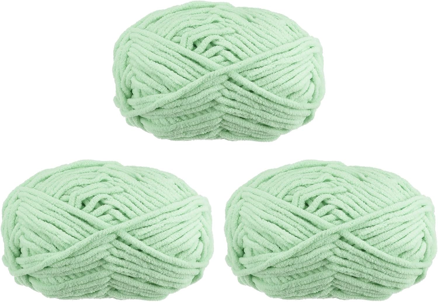 HARFINGTON 3Skeins Chenille Yarn Blanket Yarn 3x100g/10.5oz Gauge 5# Bulky Polyester Soft Knitting for Crochet Weaving Bag Scarf Hat, Light Green, 3x68m(223yds)
