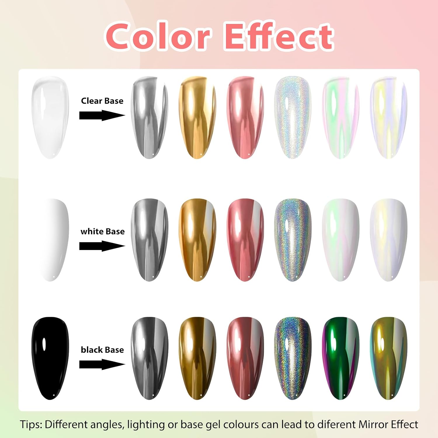 Chrome Nail Powder Glitter Metallic Effect Chrome Powder for Nails Gold Silver Red Laser White Pearl Nail Chrome Powder for Gel Nails Art Decoration