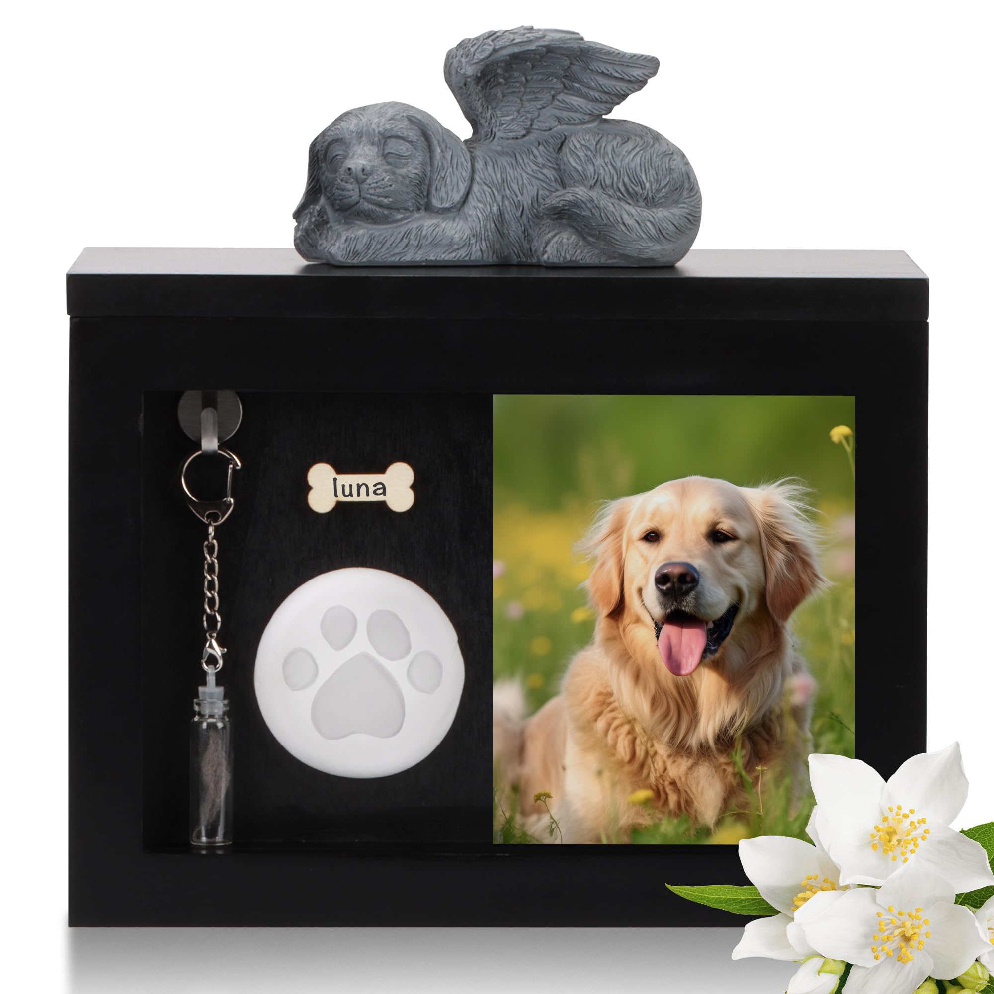 DiDiBirDi Animal Urns for Dogs Black Handmade Wooden Dog Urn with Dogs, Memorial Figure