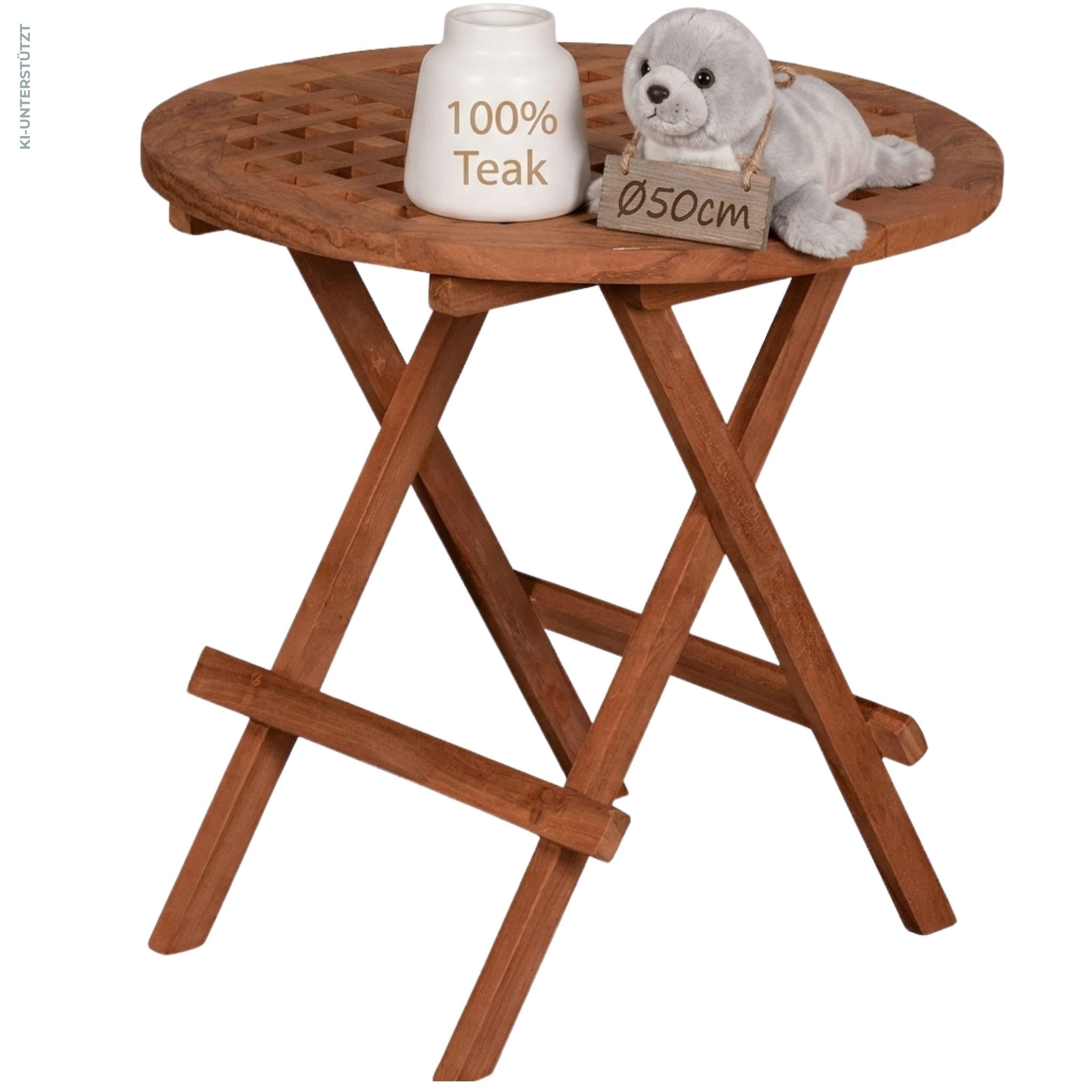 MR. DEKO Beistelltisch klappbar Teak Dorset Ø50cm Holztisch