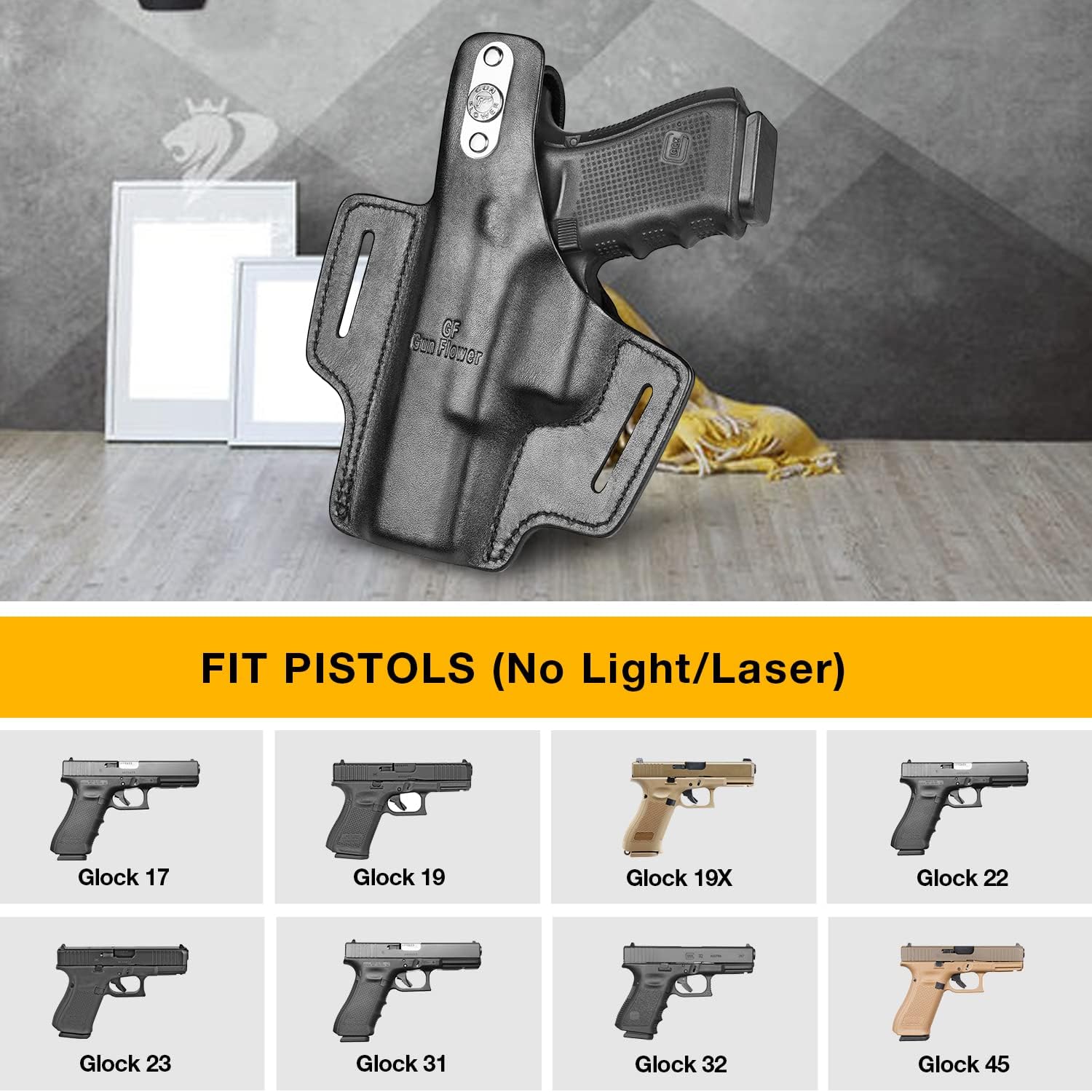 OWB Leather Holster for Glock 17 19 19X 22 23 45, Taurus G2C/G3C, Sig P320 Compact, Colt 1911 5’’ No Rail – Full Grain Leather, Thumb Break Retention, Right Hand, 1.5/1.75'' Belt Compatible