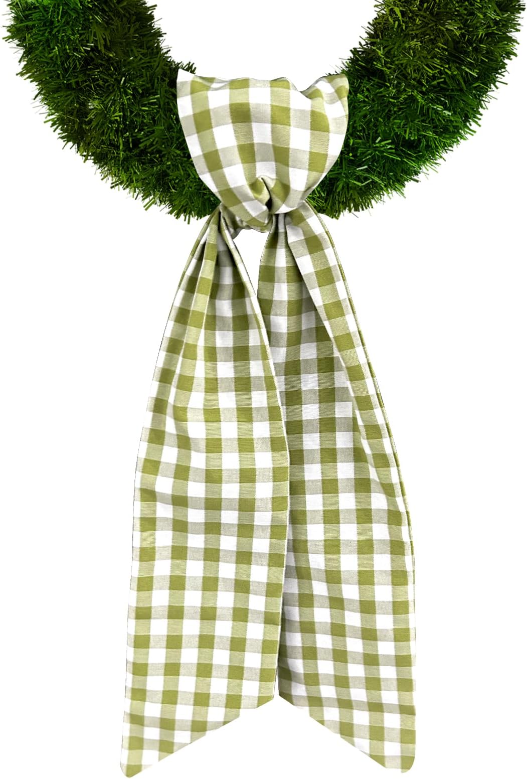 Easter Wreath Sash for Front Door, Green Burlap Sash Check Plaid Wreath Accessories for Home Wedding Birthday Decorations