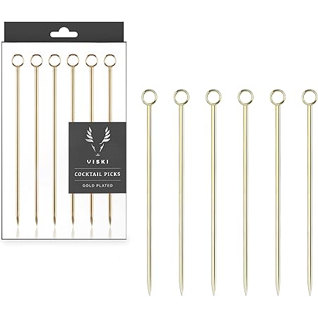 Viski Gold Cocktail Picks, Set of 6 Stainless Steel Drink Picks, Barware Accessories, 4.25″