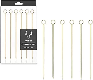 Viski Gold Cocktail Picks, Set of 6 Stainless Steel Drink Picks, Barware Accessories, 4.25″