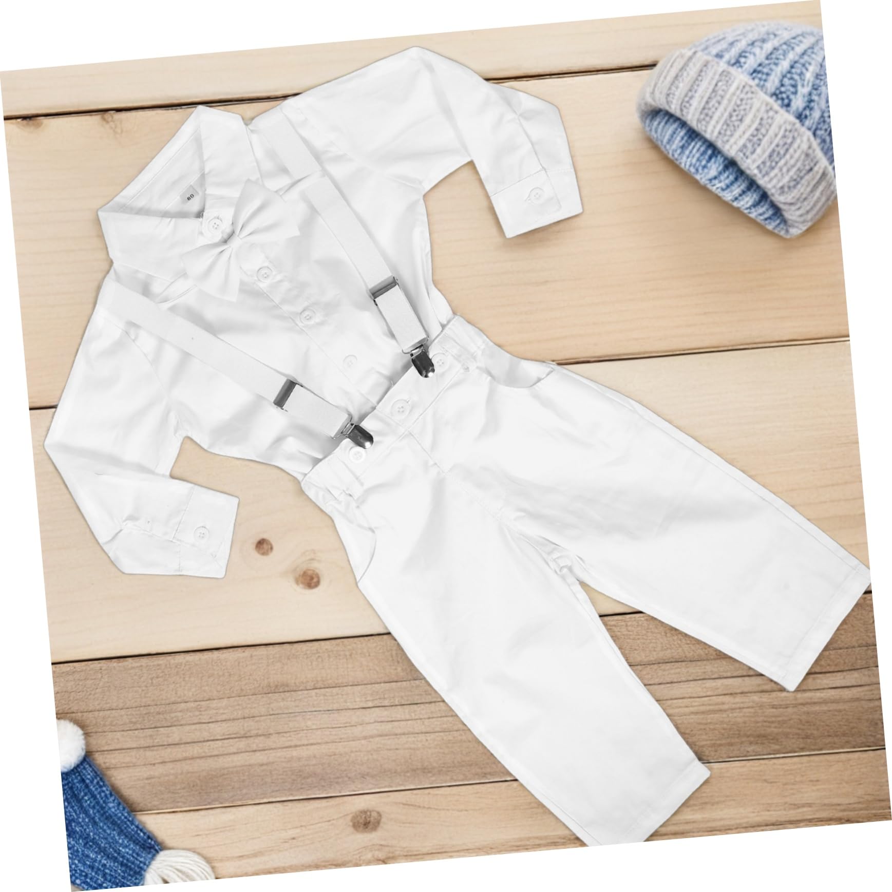 FOMIYES de Manga Larga con Pajarita y Pantalones con Tirantes Ropa de Caballero para Bautizos y Celebraciones