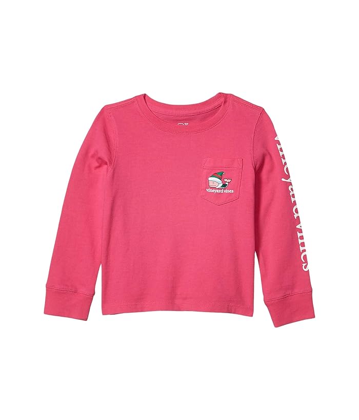 Vineyard Vines Kids  Long Sleeve Elf Whale Pocket Tee (Toddler/Little Kids/Big Kids) (Lipstick) Girls Clothing