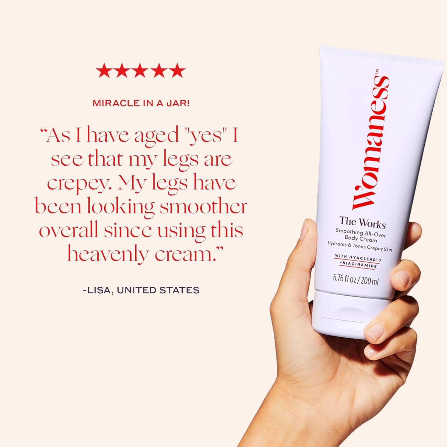 Womaness The Works All-Over Toning Body Cream, Firming Body Lotion for Women, Hydrating Body Lotion for Dry Skin with Niacinamide & Hyaluronic Acid, Anti-Aging Skin Tightening, Menopause Care - 200 ml - Image 6