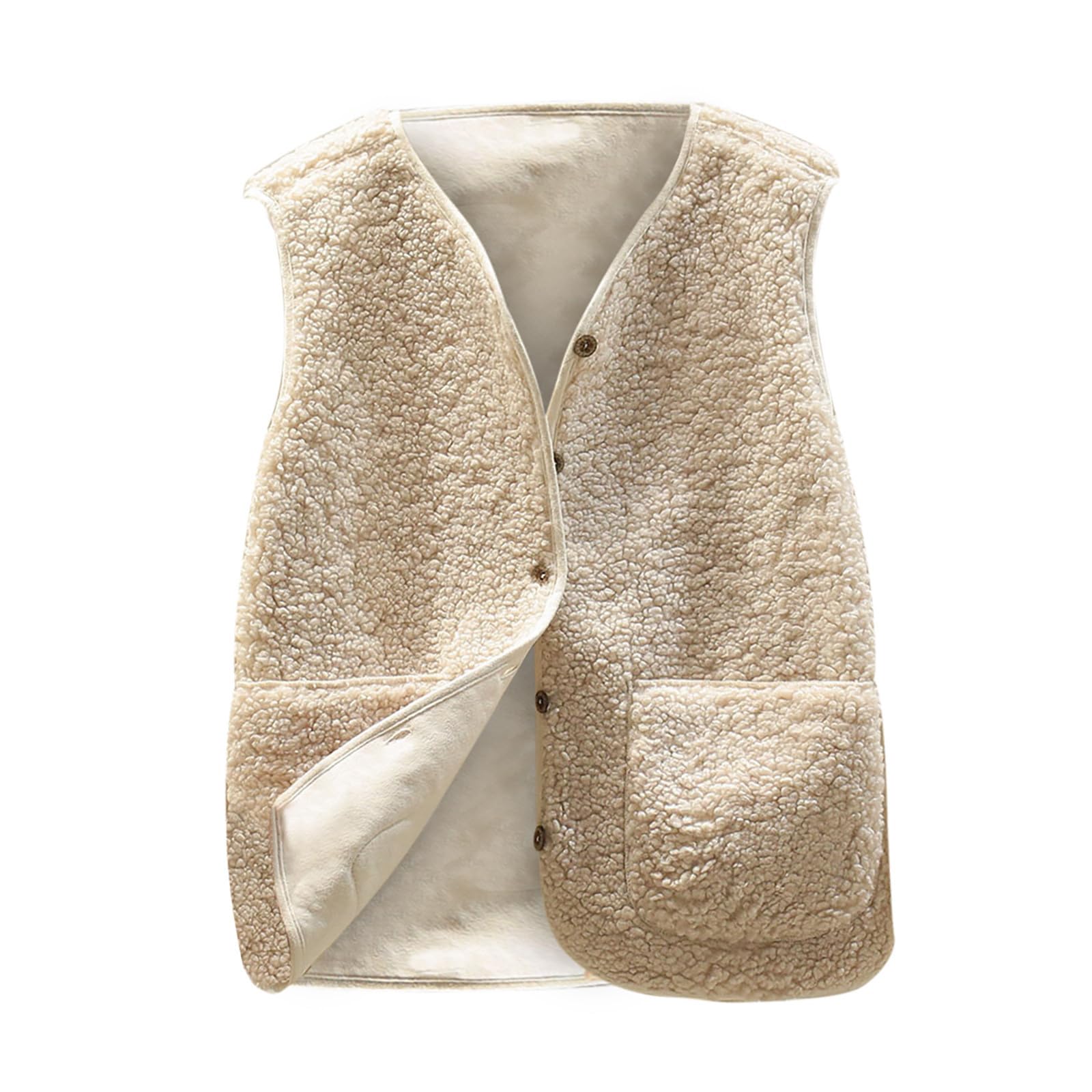 Weste Teddy Damen Fleecejacke V-Ausschnitt Teddyfleece ÄRmellos Jacke Kurz | Winter Warm Teddyweste, Komfortabel Locker Winterjacke, Outdoor PlüSchweste ÜBergangsjacke, KnöPfen Pelzjacke S-5XL