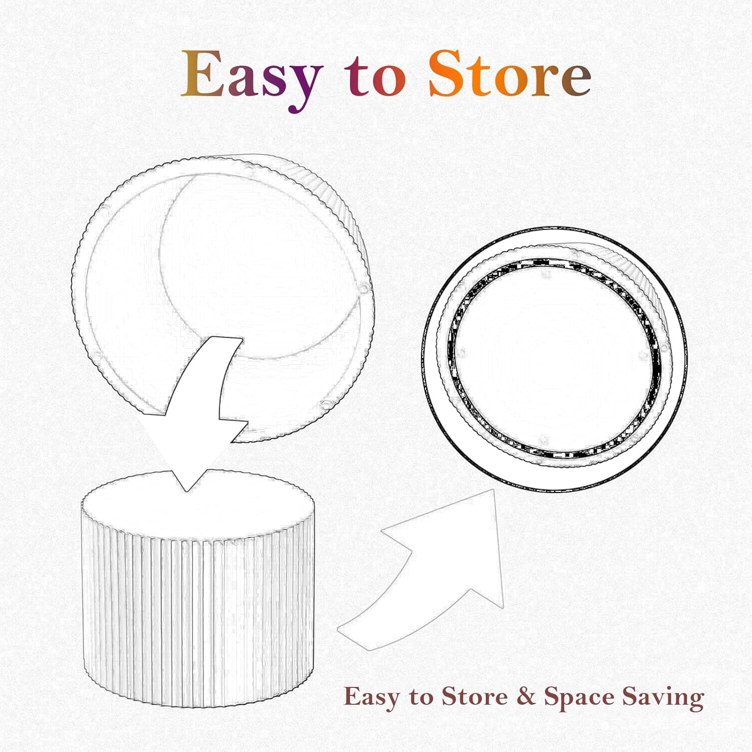 Handcraft Round Nesting Coffee Table - Chic Wave Stripe Edge, Modern Stylish Walnut Wooden Circle Fluted Center Table for Living Room (Brown 27.56+19.69in)