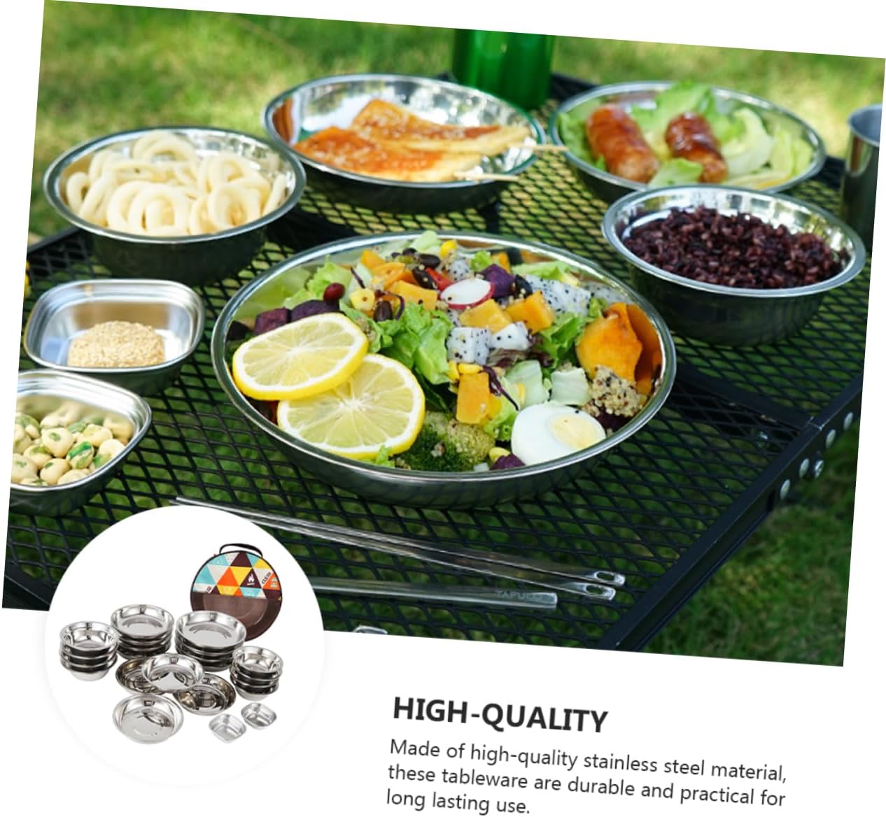 Sosoport 1 Set Camping Tableware Outdoor Dining with Storage Bag Lightweight Stainless Steel Plates Bowls and Utensils for Convenient Camping Hiking and Picnic Use