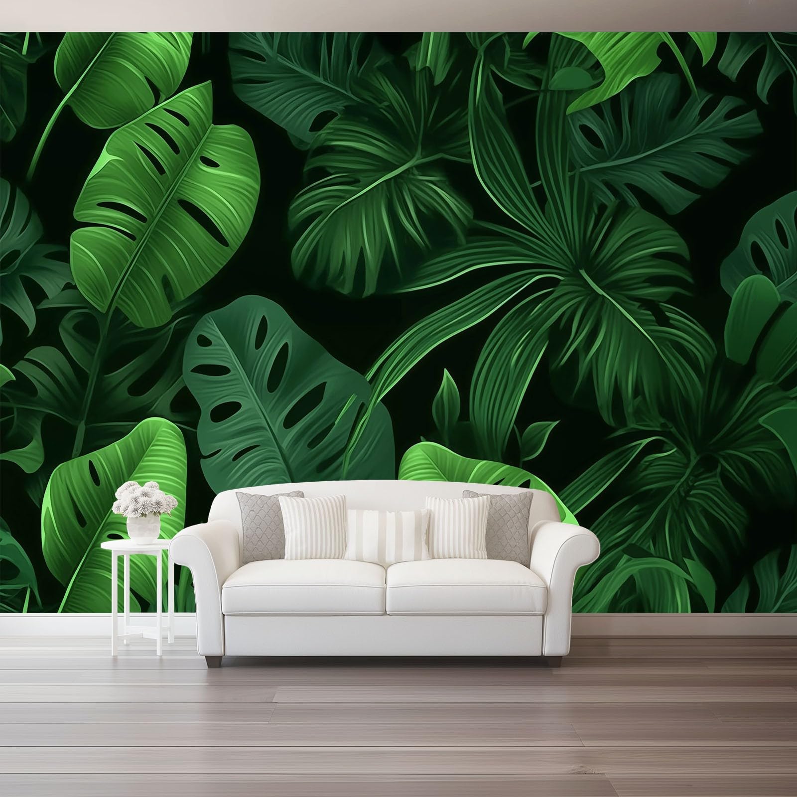Carta Da Parati 250 x 175 cm Carta Da Parati Per Camera - Foglie Tropicali Rami Texture Progettazione del modello - Verde Nero Da Letto Parete Non Tessuto Stampa Decorazione Murale