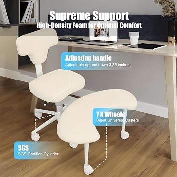 Crossed Legged Office Chair, Adjustable Meditation Chair with Back Support & Lumbar Support, Ergonomic Crisscross Chairs with Wheels, 360° Swivel ADHDs Desk Chair for Home Yoga Enthusiasts