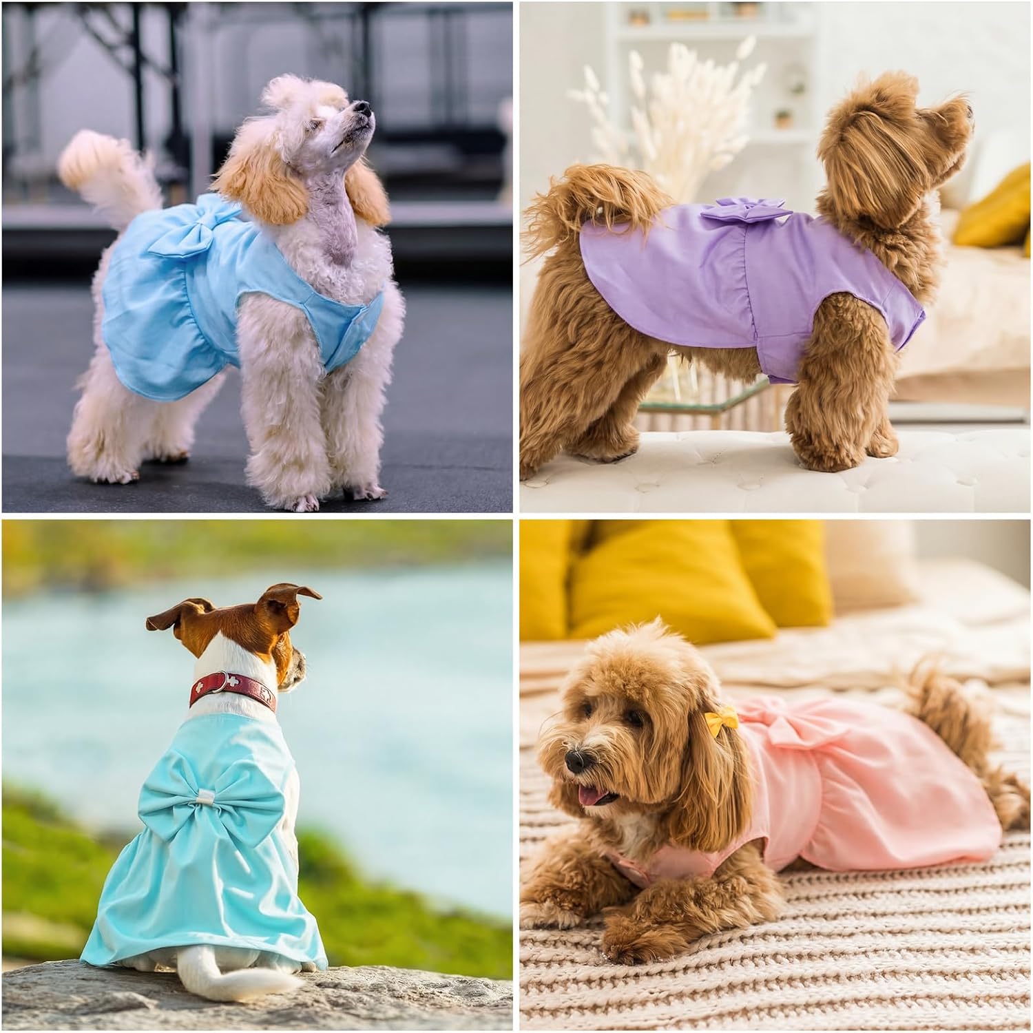 Sanwuta 8 Pieces Dog Dresses for Small Dogs Large Puppy Clothes Girl Dog Outfit Cute Bowknot Pet Skirt Soft Lightweight Summer Apparel for Cats Puppies Party Wedding Photo Wear
